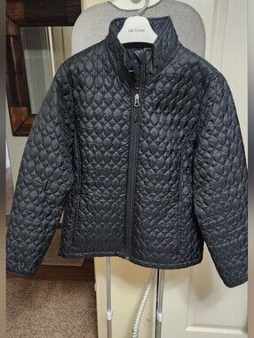 Lands' End Black Oval Wave Quilted PrimaLoft Jacket Small S